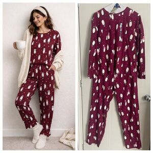 Penguin Pajama Set Cotton Size M Christmas Cozy Holiday Lounge Cute PJs